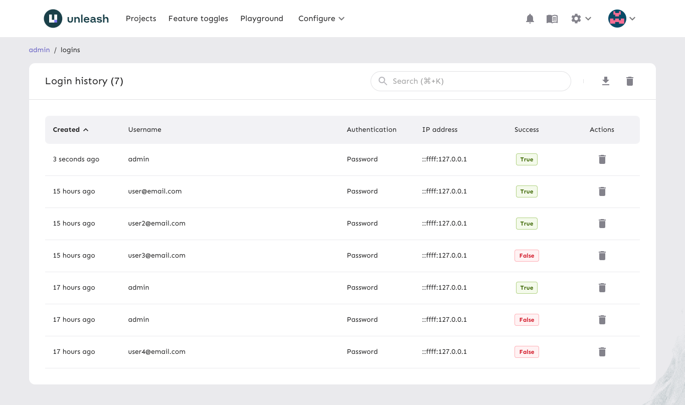 Login history table